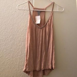 Pink tank top with jeweled v-neck